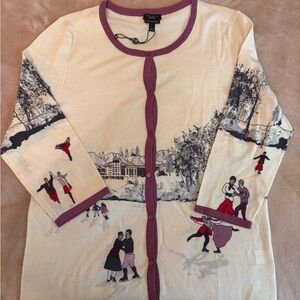 Talbots Cream Cardigan with Purple Accents